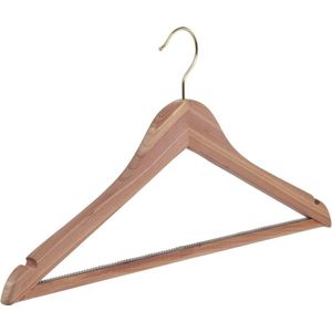De Kledinghanger Gigant - Kledinghanger - Volwassenen - Z156/45HR - 50 Stuks - Blousehanger - Shirthanger - Anti Motten - Cederhout - Ongelakt - Rokinkepingen - Anti-slip Broeklat - Messinghaak - 45 cm - Kleerhanger (Z156/45HR_10_R/50)