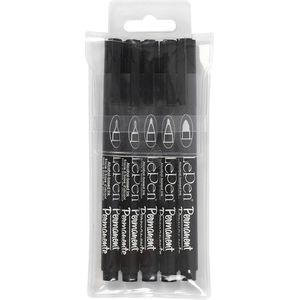 Permanente markers, lijndikte 2x0,6+2x0,8+1,3 mm, zwart, 5 stuk/ 1 doos