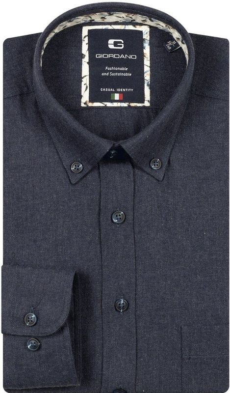 Giordano - Overhemd - Blauw - Lange Mouw - Effen