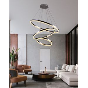 Chandelix - Luxe Hanglamp Zilver Chroom - 3 Ringen - met Afstandsbediening en App - Dimbaar - 3 lichts - In hoogte verstelbaar - Industrieel - Eetkamer - Keuken - Woonkamer - Slaapkamer - Smartlamp - Ringlamp - Moderne - LED