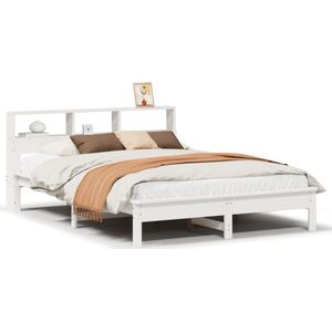 vidaXL - Bed - met - boekenkast - zonder - matras - grenenhout - wit - 120x190 - cm