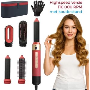 XANAA® - 5in1 Multistyler Highspeed Pro met 110.000 RPM - Red Velvet - Luxe opbergdoos zwart - 1350W - Fohnborstel - Föhn - Airstyler - Heteluchtborstel - Krulborstel - Hairstyler - met warmte tot 110 graden.