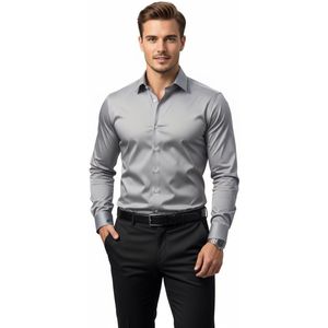 Getailleerd Overhemd Grijs - Heren - Blouse - Slim Fit