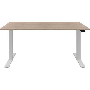 Zit sta bureau  Zit sta bureau elektrisch  Midden eiken bureaublad  Wit onderstel  120 x 80 cm-- blad- onderstel- x80