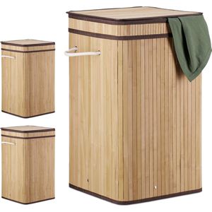 Relaxdays 3x wasmand bamboe - wasbox opvouwbaar - 70L - vierkant - 63x36x36 cm - natuur