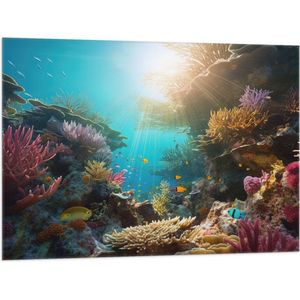 Vlag - Onderwater - Oceaan - Zee - Koraal - Vissen - Kleuren - Zon - 100x75 cm Foto op Polyester Vlag