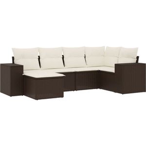 vidaXL - 6-delige - Loungeset - met - kussens - poly - rattan - bruin