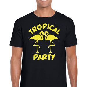 Toppers - Bellatio Decorations Tropical party T-shirt heren - met glitters - zwart/geel - carnaval/themafeest L