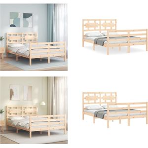 vidaXL Bedframe met hoofdbord massief hout 120x200 cm - Bedframe - Bedframes - Bed - Tweepersoonsbed