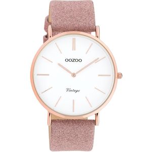 OOZOO Timepieces - Rosé goudkleurige horloge met oud roze leren band - C20150