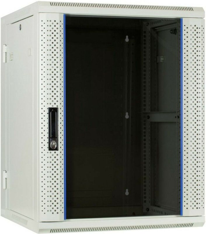 DSIT - 15U Wandkast - Wit - Glazen Deur - 600x600x770mm