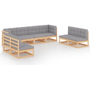 vidaXL - 8-delige - Loungeset - met - kussens - massief - grenenhout