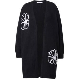 MIAMODA MIAMODA - Dames - Lang vest straight fit bloemenborduursel - Zwart - Maat 42+