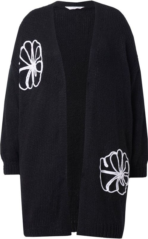 MIAMODA MIAMODA - Dames - Lang vest straight fit bloemenborduursel - Zwart - Maat 42+