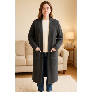 SUNMOOL Dames Lange Cardigan - Dames Vest - Losse pasvorm - Grijs - One Size