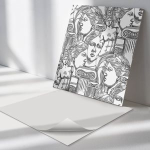 Wallfluent Vinyl Wandpaneel - Patroon met klassieke houtsnijwerken Zelfklevend Wandpaneel - 50 cm x 50 cm - Zwart en wit PVC wandpaneel - Set van 4 - Vierkant Wandbekleding Vinyl - Deel Wandpaneel - PVC Muurpaneel - Wandpaneel Keuken en Badkamer