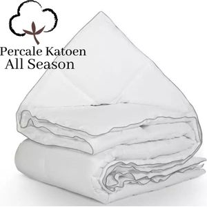 Droomtextiel Luxe Percale Katoen Dekbed Tweepersoons 200x220 cm Extra Lang - All Season Katoen Dekbed - Antiallergisch - Heerlijk Zacht