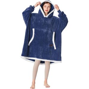 Oversized sherpa hoodie-deken - warme behaaglijke deken met mouwen en capuchon - oversized capuchondeken - draagbare deken als cadeau voor familie en vrienden - donkerblauw
