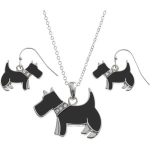 Tide Jewellery Epoxy Collectie - Oorbel & Ketting set - Scottie Hond  - Zwart