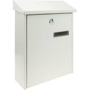PrimeMatik - Metalen brievenbus voor brieven en post in witte kleur 235 x 75 x 315 mm