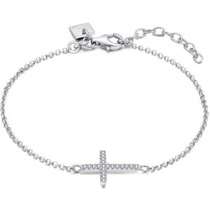 Twice As Nice Armband in zilver, kruis met steentjes 17 cm+3 cm