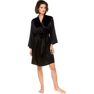 Dames Zijde Kimono-¾ Mouwen-Boven de Knie- Zwart-Maat XL/XXL