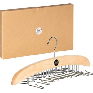 Houten kleerhangers, dassenhouder met geschenkdoos, kastorganizer, opbergen voor stropdassen, sjaals, doeken, ruimtebesparend (beige)