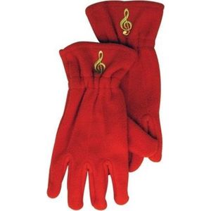 Fleece handschoenen met vioolsleutel, rood Maat S/M