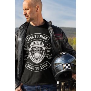 Rick & Rich biker Grizzlybear - T-shirt XL - Ride to Live tshirt - Heren biker tshirt - Live to ride tshirt - T-shirt met beer - Mannen biker tshirt