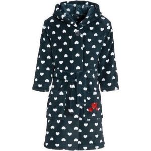 Donkerblauwe badjas/ochtendjas met hartjes print voor kinderen - Playshoes kinder fleecebadjas 122/128 (7-8 jr)