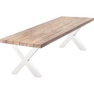 Tuintafel Douglas 180 x 90 - Witte Stalen X poten + Tijdelijk Gratis Onderhoudspakket - inclusief montage