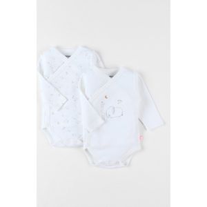 Noukie's - 2 Pack - Rompertje overslag - Unie - Ecru - vogeltje , giraf , olifant - 0 maand 50