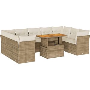 vidaXL - 10-delige - Loungeset - met - kussens - poly - rattan - beige