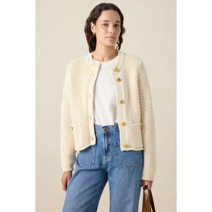 Sissy-Boy - Gebreid Vest - Wit - Lange Mouwen - Hoge Ronde Halslijn