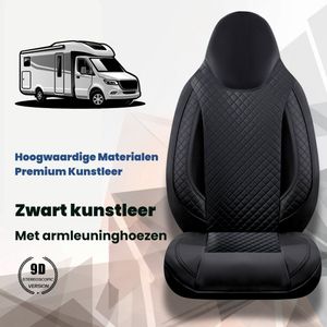 Stoelhoezen voor Iveco Iveco Daily 4 bestelbus in pasvorm, set van 2 stuks - bestuurder 1 + 1 passagierszijde | Met armleuning hoezen | CBA103 | Zwart | Kunstleer