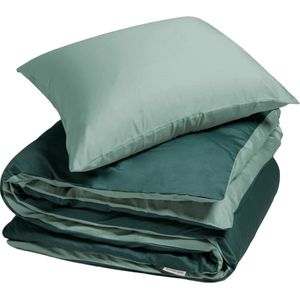 Yumeko overtrekset katoen satijn dubbelzijdig groen 140x220 + 1/60x70 - Bio, eco & fairtrade