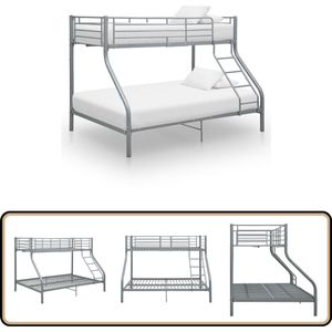 vidaXL Stapelbed metaal grijs 140x200/90x200 cm Stapelbed - Kinderkamer - Metalen Bed - Stapelbed Frame - Dubbel Bed