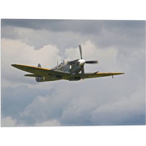 WallClassics - Vlag - Geel/Wit Minnie Vliegtuig bij Schapenwolken - 40x30 cm Foto op Polyester Vlag