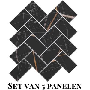 Wallways Wandpanelen - Plaktegels - Set van 5 Tegels - Tegelsticker - Zelfklevende Tegels - 4MM dik - Aluminium toplaag - Waterdicht - Krasbestendig - Hittebestendig - 3M Kleeflaag - Visgraat Olympus XL