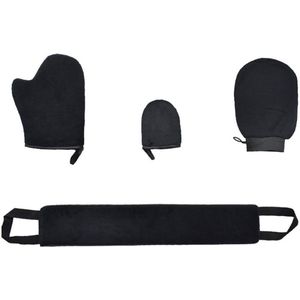 4-delige Zelfbruinende handschoenen - Exfoliërende scrubs - Verschillende maten zelfbruinende handschoenen - Inclusief zelfbruinende applicator aan de achterkant - Universeel comfort - Geschikt voor alle lichaamsdelen - Zwart