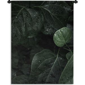 Wandkleed Diep in de jungle - Close-up van regendruppels op grote bladeren Wandkleed katoen 150x200 cm - Wandtapijt met foto