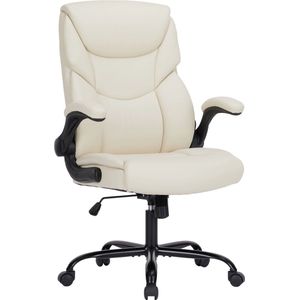Computergamestoel - ergonomische bureaustoel - zware taakstoel met opklapbare armleuningen - PU-leer - verstelbare draaistoel met wielen - wit
