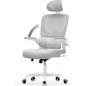 Ergonomische bureaustoel - Fauteuil - met 90° opklapbare armleuning - Adaptieve lendensteun - In hoogte verstelbaar Grijs