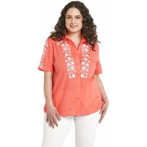 Lange katoenen blouse met borduursel, korte mouwen