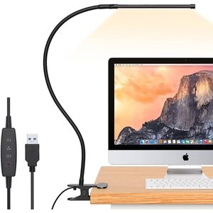 Rosnek - LED Bureaulamp - Zwart - 10W - Flexibele Zwanenhals - 3 Kleurmodi & 10 Helderheidsniveaus