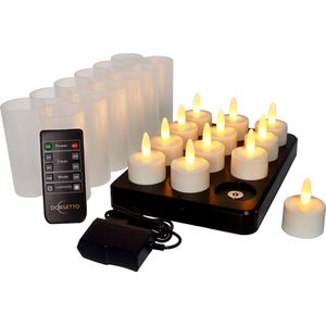 LED-Waxine/theelichtjes - oplaadbaar - 175 uur - met afstandsbediening - waterdicht - warm wit - 12 stuks