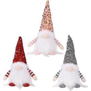 MOZY - Kerst Gnoom - 3 stuks - Rood + Roze + Zilver - met Verlichting - 30 cm - Glitter Pailletten - Gnome - Gnomen - Kerstversiering - Kerst Decoratie - Kerstboom Versiering