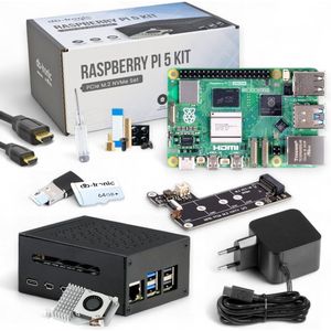 Raspberry Pi 5 - Starter-Set - 16GB RAM - Metalen Behuizing - Actieve Koeler - M.2 NVMe SSD PCIe-kaart - Officiële USB-C 27 W-voeding - 64 GB-editie - 4K Micro HDMI