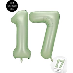 Cijfer Helium Folie Ballon XXL - 17 jaar cijfer - Olive - Groen - Satijn - Nude - 100 cm - leeftijd 17 jaar feestartikelen verjaardag