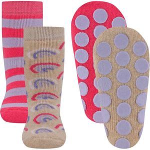 Antislipsokken Ewers - Set 2-Pack - Roze/Lila Banen & Beige Regenbogen- Elastisch - Noppenzool-18/19
